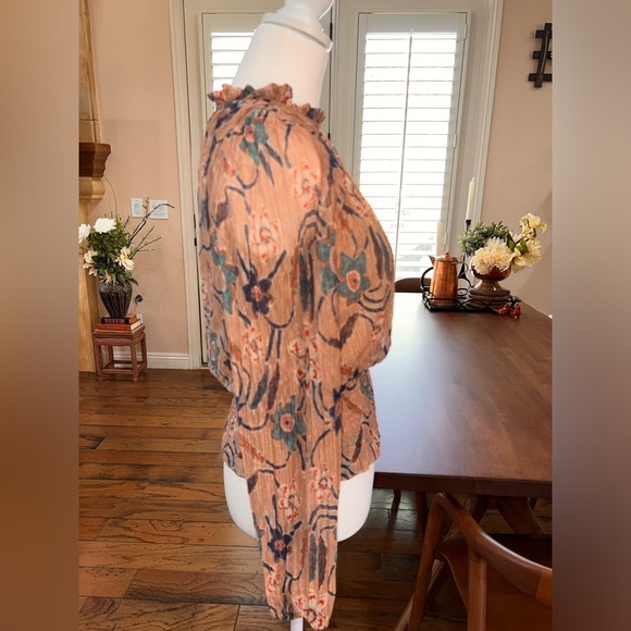 Joie Blouse Top Gold Shimmer Ruffles Sz S Floral Romantic Flirty Coquettish - Picture 5 of 9